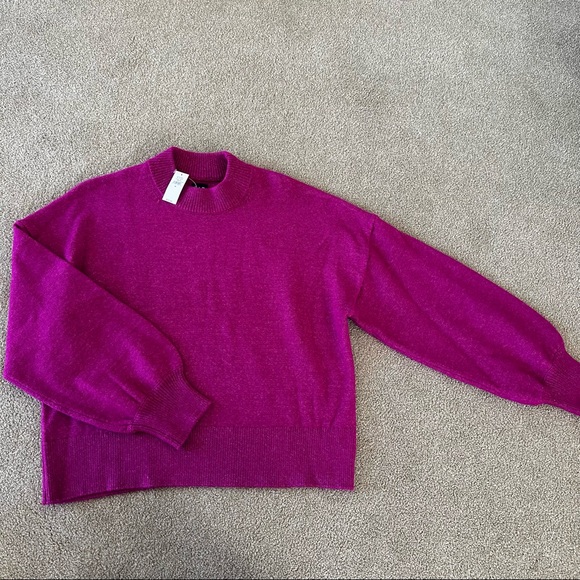 GAP Sweaters Nwt Gap Bright Pink Mocked Neck Medium Sweater Poshmark